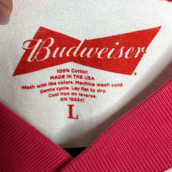 Budweiser White Red Button Up Baseball Short Sleeve Top Cotton USA Men Large L - Picture 5 of 14